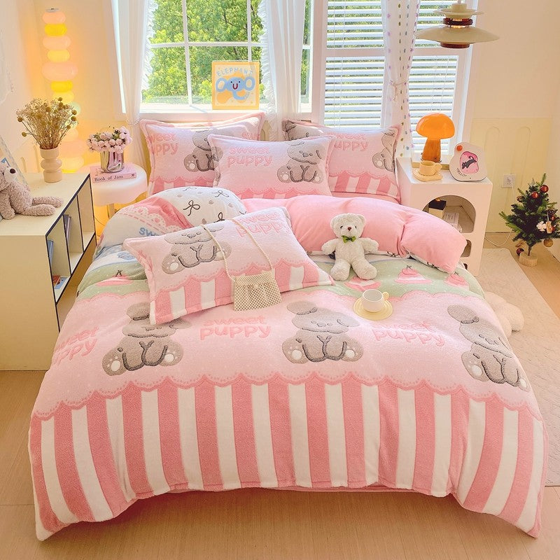 Capa de Edredom de Veludo Leite com Estampa de Panda Fofo para Decoração de Quarto de Meninos e Meninas, Roupa de Cama de Desenho Animado de Animais, Capa de Edredom Macia e Quente para Outono e Inverno