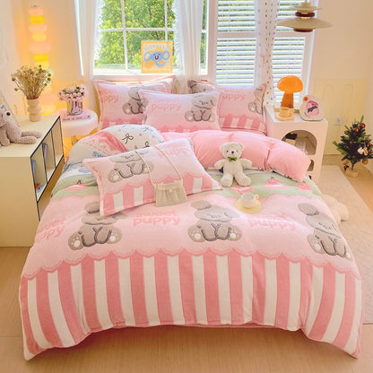 Capa de Edredom de Veludo Leite com Estampa de Panda Fofo para Decoração de Quarto de Meninos e Meninas, Roupa de Cama de Desenho Animado de Animais, Capa de Edredom Macia e Quente para Outono e Inverno