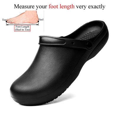 Pure Black Anti Skid Rubber Sandals Chef Shoes Kitchen Cook Waterproof Garden Shoes Clogs Without Holes Plus Big Size 47 48 49