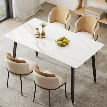 Modern Rectangular White Laminate Marble Sintered Stone Dining Table with Metal Legs for Indoor and Outdoor Kitchen Use