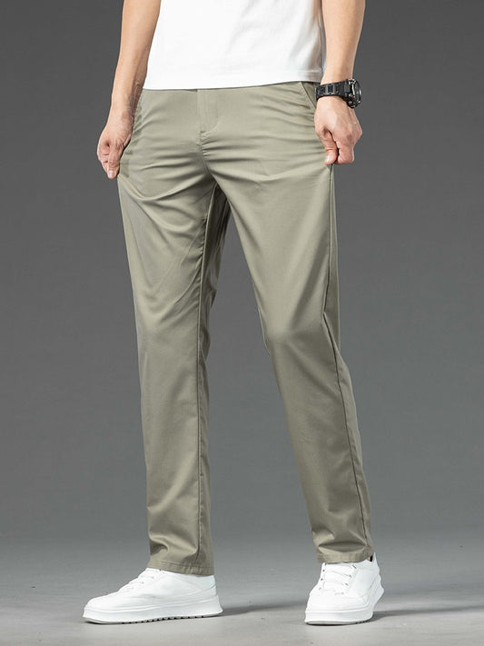 Spring Summer New Men's Casual Pants Thin Mulberry Silk Soft Business Casual Trousers Slim Straight Elastic Suit Pants Male