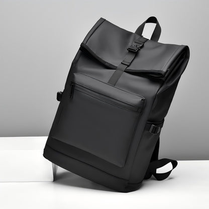Mochila de Grande Capacidade - Mochila de Viagem e Deslocamento Preta Sólida Estilosa com Alças Ajustáveis, Vários Compartimentos, Mochila de Viagem