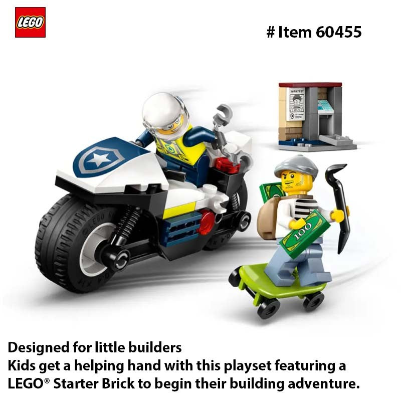 LEGO 60455 City Perseguição Policial de Moto, Brinquedo de Construção para Crianças - Blocos de Montar para Brincadeiras de Faz de Conta para Meninos e Meninas, Presente de Aniversário