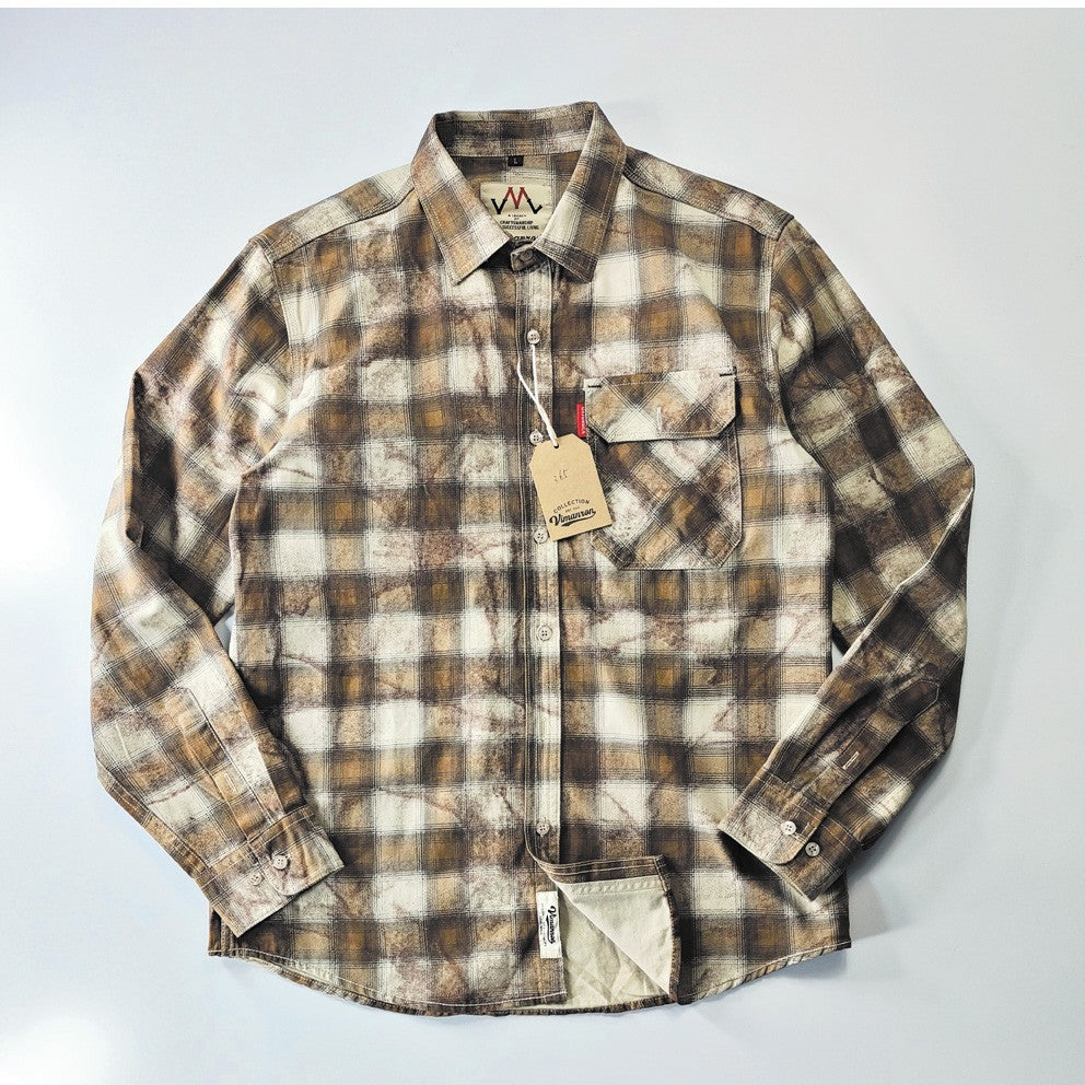 Autumn New Japanese Retro Long-Sleeve Lapel Plaid Cargo Shirt Men's Simple 100% Cotton Washed Pocket Casual Blouses Thin Coat