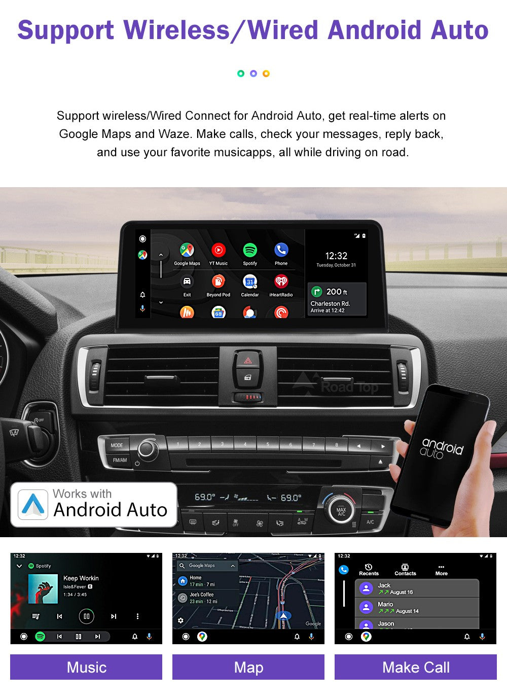 Tela de toque multimídia 1920*720 para BMW Série 1/2/3/4 F20/F21/F22/F30/F31/F33/F34/F36, sistema Android Auto NBT com Carplay sem fio