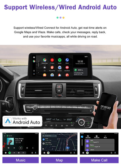 Tela de toque multimídia 1920*720 para BMW Série 1/2/3/4 F20/F21/F22/F30/F31/F33/F34/F36, sistema Android Auto NBT com Carplay sem fio