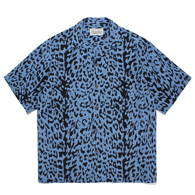 Pdmcms 23ss Gradient Leopard Print High Street Style Casual Handmade Silk Hawaiian Short Sleeved Shirt For Men