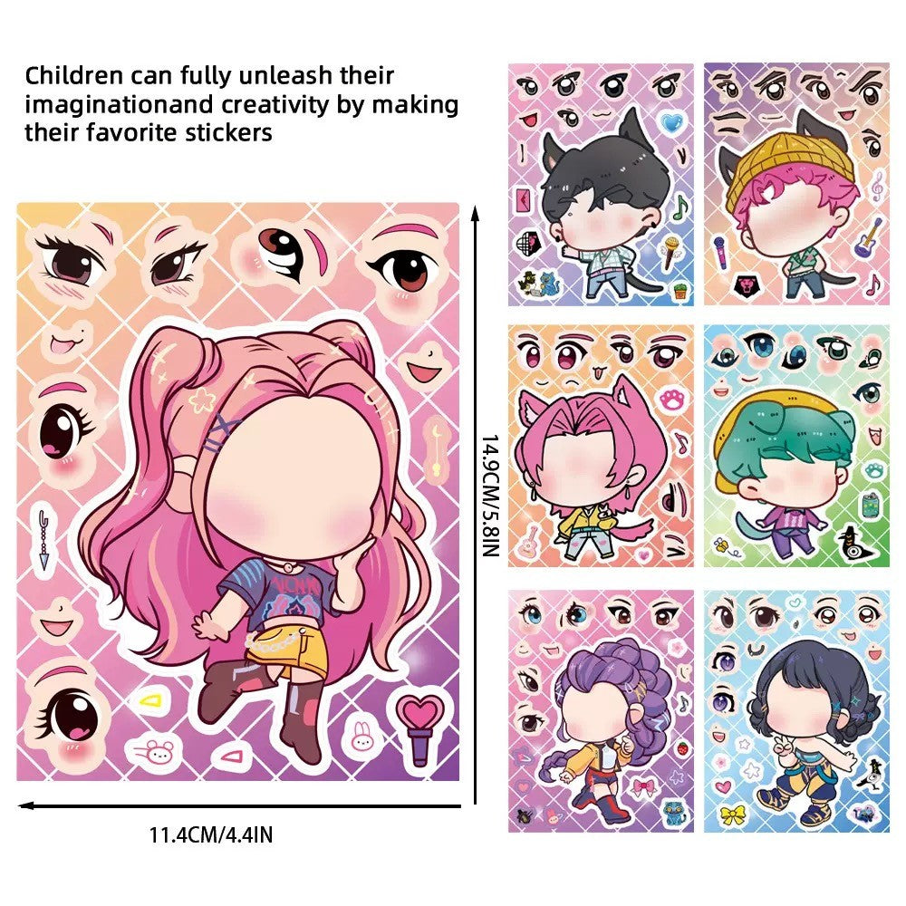 16PCS Cute Make a Face Stickers DIY Handicrafts Waterproof Puzzle Reward K-POP Stationery Stickersk Party Favors Gift