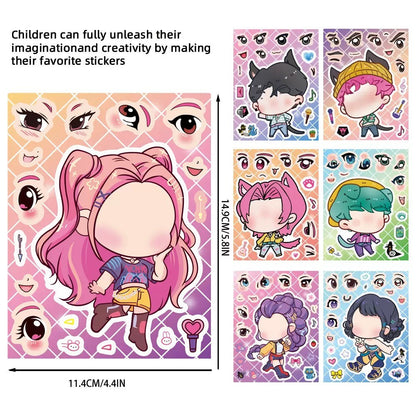 16PCS Cute Make a Face Stickers DIY Handicrafts Waterproof Puzzle Reward K-POP Stationery Stickersk Party Favors Gift