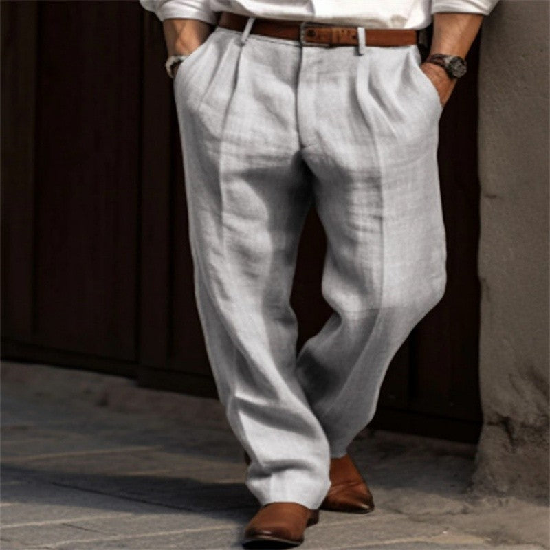 2026 Men's Stand Pocket Casual Linen Pants Solid White Gray Trouser Plus Size 3xl Mens Elegant Fashion Sweatpants Men Streetwear