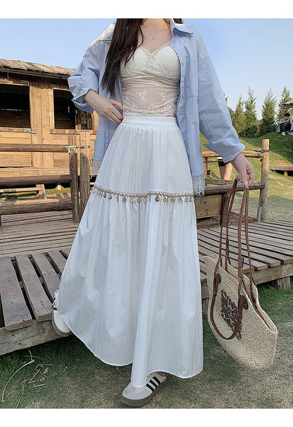 Casual High Waist Chic Pleated Skirts Korean Fashion bohemian dress Basics A-line Plus Size Clothing