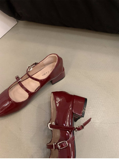 Mary Jane Shoes for Women  Retro Medium Heel Women's Single Shoes Fashion Gloss Soft Comfort Ballet Shoes Zapatos De Mujer