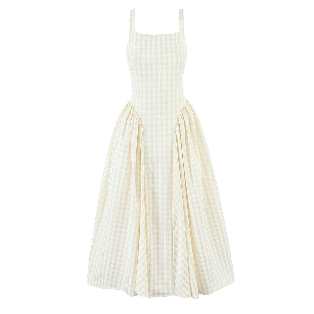 YENKYE Lace Up Bandage Plaid Sling Dress Women Elegant Square Neck Low Waist A-l