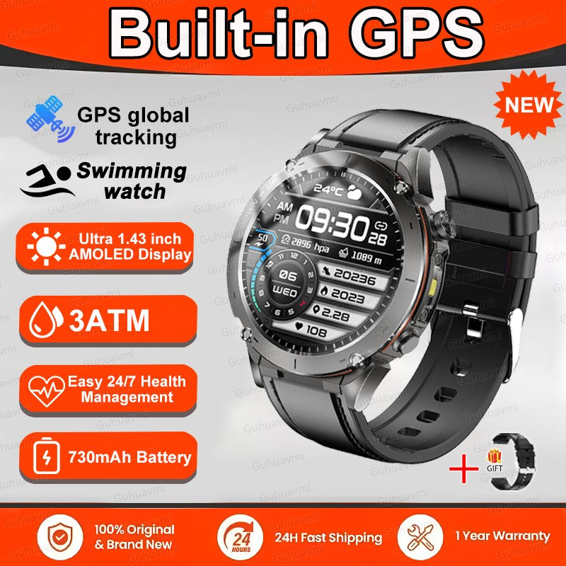 Novo T-Rex 3 GPS Smart Watch AMOLED de 1,43" à prova d'água 10ATM GNSS de banda dupla integrado Bússola Militar Esportivo Smartwatch Pulseira Masculina
