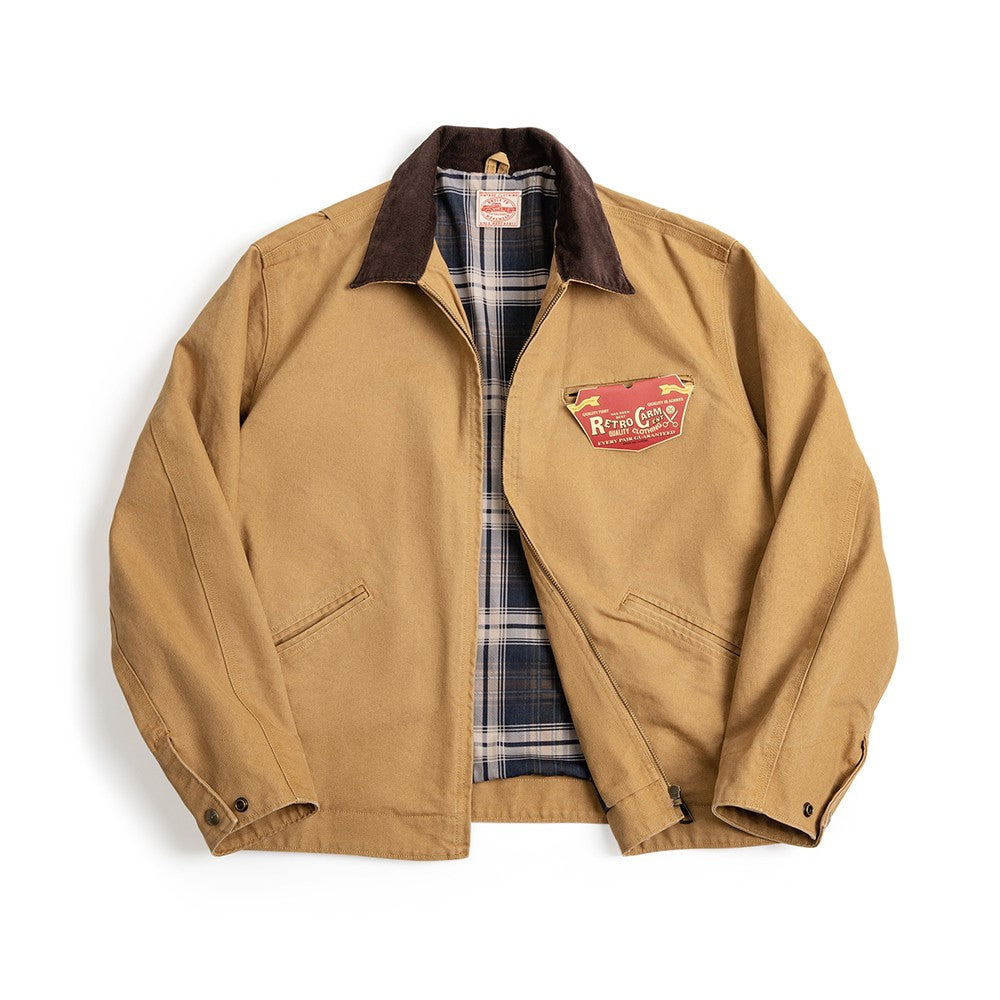 Maden Retro Canvas Detroit Hunting J001 Jacket Heavyweight Pocket Work Jacket Lapel Collar Zipper Coat for Men's Spring and Fall