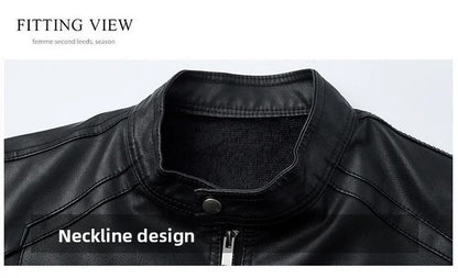Men's Biker Leather Jacket Autumn Winter Thickened Fleece Casual Versatile Slim Fit Large Size PU Leather Coat