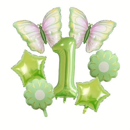 7 Green Butterfly Balloon Luminous Latex with Star Floral Decor Princess Birthday Anniversary Home Party Garland Decor Supplies