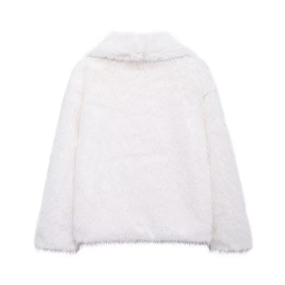 DUOPERI Women Fashion Winter Solid Thick Warm Faux Fur Coat Lapel Collar Long Sleeves Female Chic Lady Casual Outfits