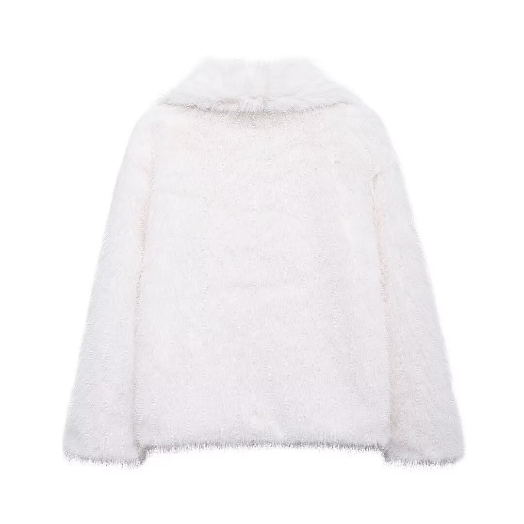 DUOPERI Women Fashion Winter Solid Thick Warm Faux Fur Coat Lapel Collar Long Sleeves Female Chic Lady Casual Outfits