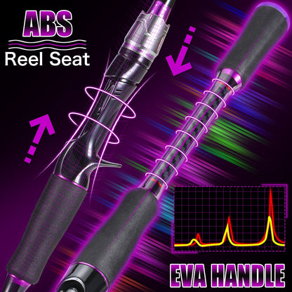 Vara de Pesca Telescópica de Carbono 180cm, Ação Rápida para Lançamento Longo, Cores Preto e Roxo, para Água Doce e Salgada