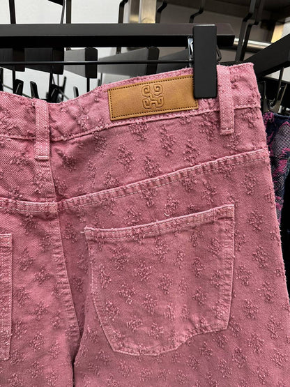 New Summer Men Distressed Short Jeans Vintage Jacquard Straight Leg Men's Denim Shorts Pants