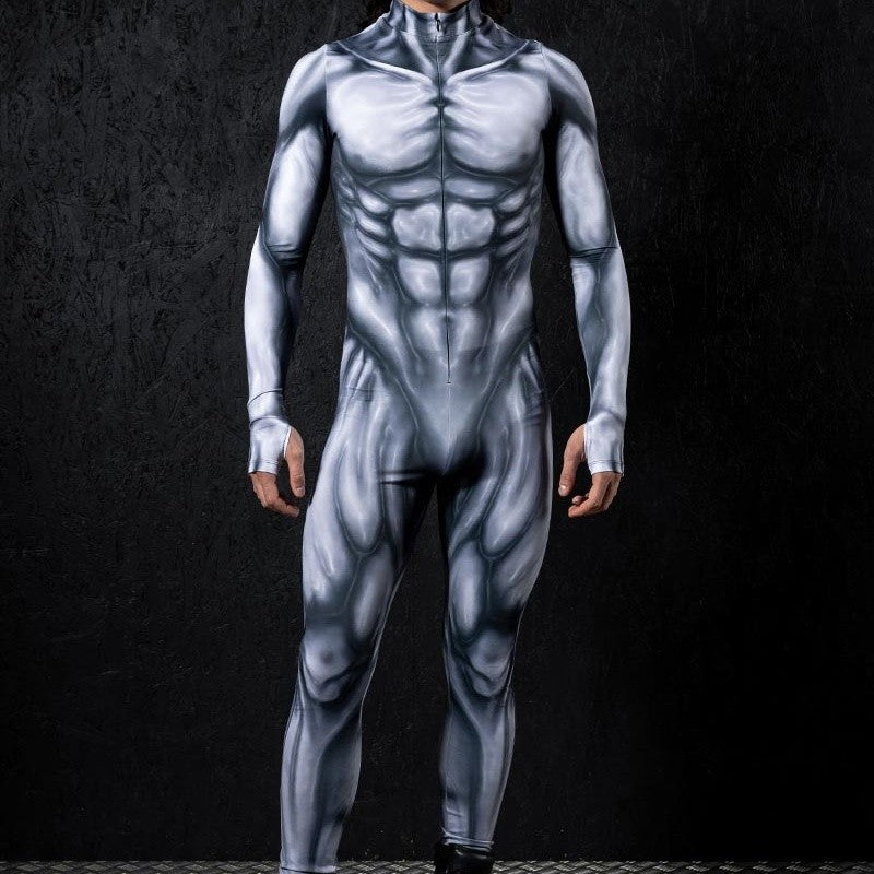 Zawaland Men Mechanical Muscle Punk Zentai Suit Carnival Cosplay Bodysuit Halloween Party Macho Costume Show Festival Jumpsuit
