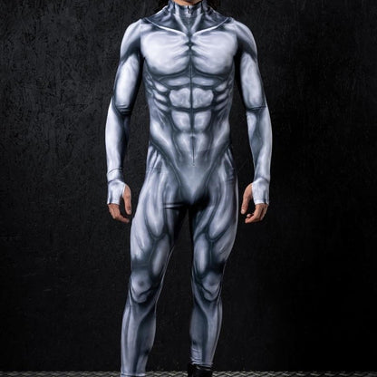 Zawaland Men Mechanical Muscle Punk Zentai Suit Carnival Cosplay Bodysuit Halloween Party Macho Costume Show Festival Jumpsuit