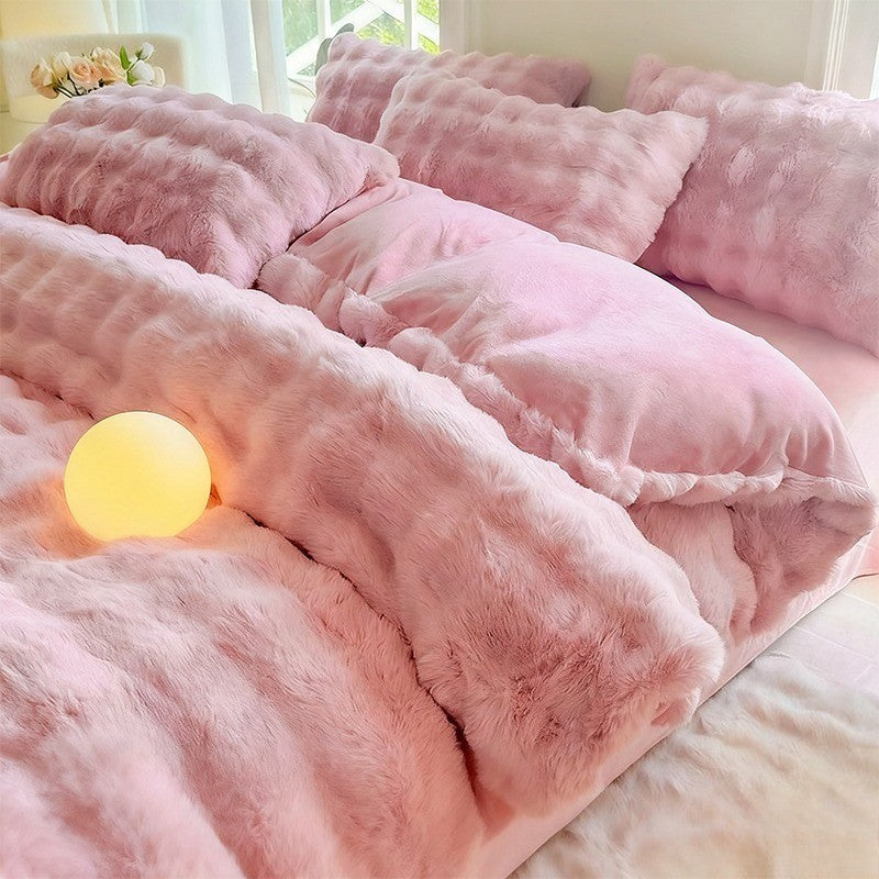 New Rabbit Fur Thickened Milk Velvet Duvet Cover Set Machine Washable Soft SkinFriendly Warm Bed Sheet for Home and Hotel ?? ???