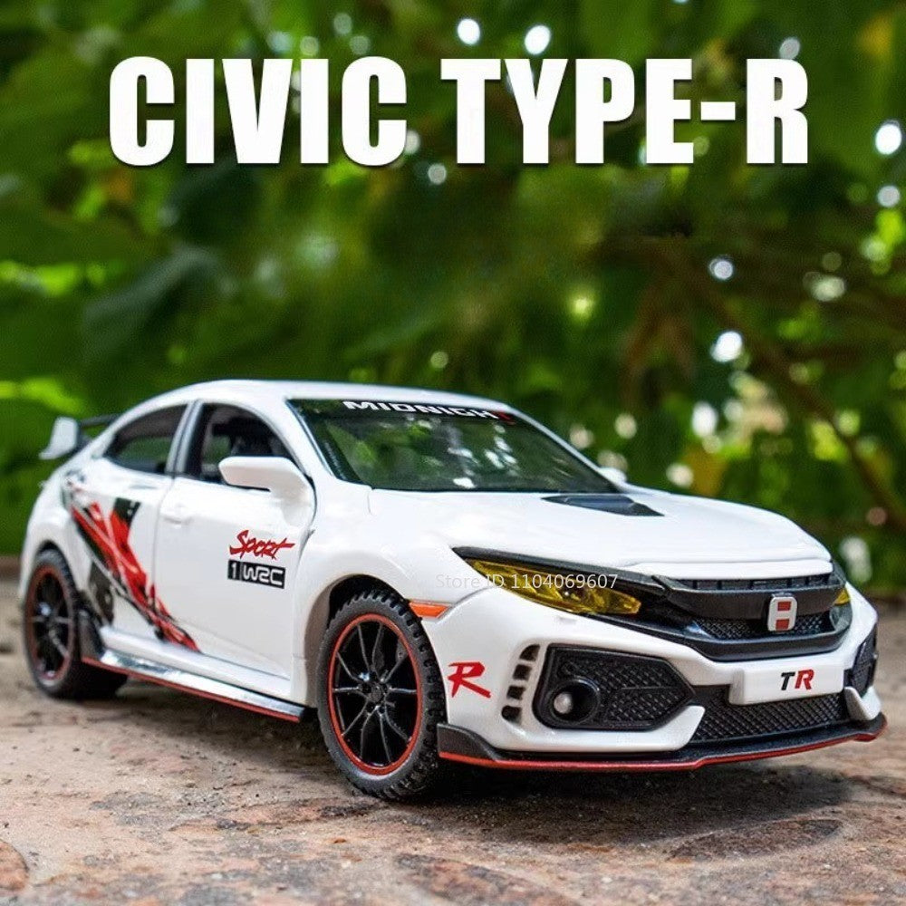 Scale 1:32 CIVIC TYPE-R Car Model Toy Doors Opened Music Light Pull Back Miniature Vehicle Models Deicast Metal Gifts for Kids