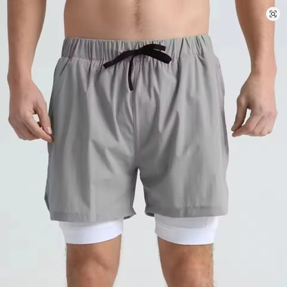 Men's sports double-deck shorts Fitness Quick Dry Training Shorts Casual 2 In 1 Multi-pocket sweatpants Men Gyms Running shorts