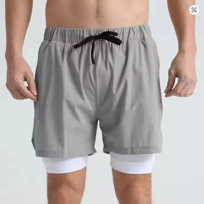 Men's sports double-deck shorts Fitness Quick Dry Training Shorts Casual 2 In 1 Multi-pocket sweatpants Men Gyms Running shorts