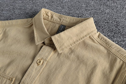 Men's British Simple Solid Color Long Sleeved Shirt Wash Woven Twill Cotton Versatile Ameikeji Fashion Male Cargo Work Shirt
