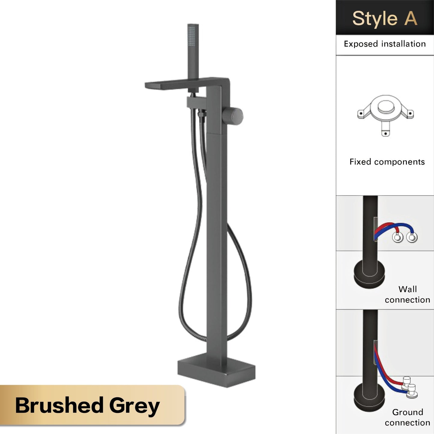 Luxury Black Brass Bathroom Faucet Floor standing Design Single Handle Hot and Cold Water Embedded Design Simple Bathtub Mixer