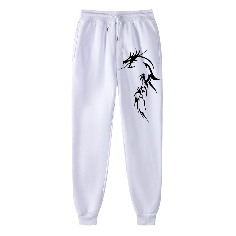 Calças masculinas vintage com cordão, calças de moletom com estampa de dragão, calças de moda, calças de hip hop, calças confortáveis e soltas, tendência unissex
