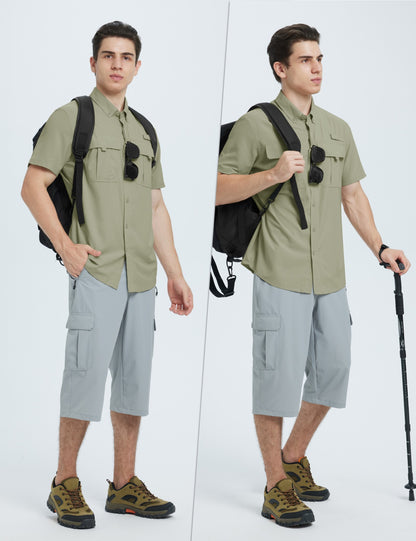 TACVASEN UPF 50+ Sun Protection Shirts Men's Quick Dry Outdoor Fishing Hiking Shirt Mesh Breathable UV Work Cargo Shirts Men