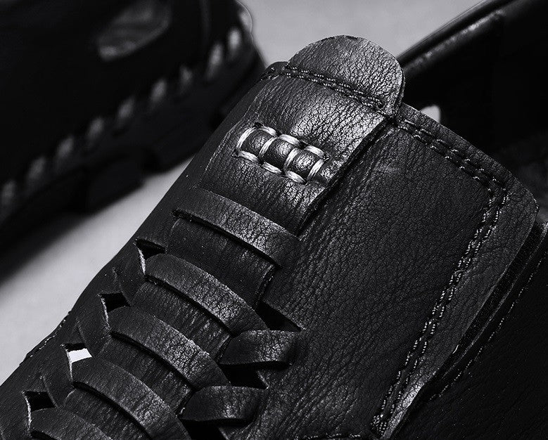 2025 New Men's Handmade Leather Sandals Flat Sandals Fashion Men's Suitable for Beach Vacation Summer Brown Non-slip Sandals