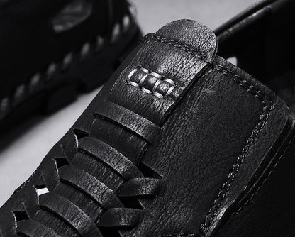 2025 New Men's Handmade Leather Sandals Flat Sandals Fashion Men's Suitable for Beach Vacation Summer Brown Non-slip Sandals