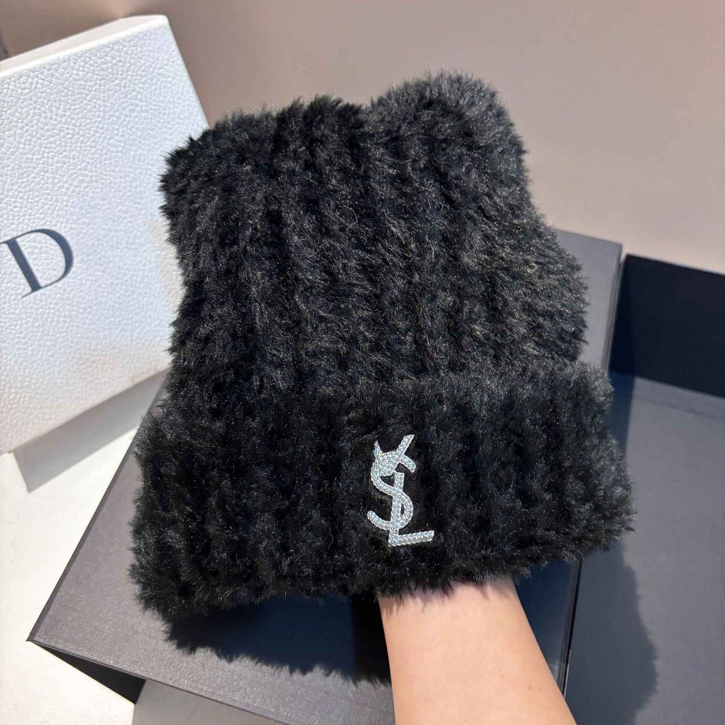 Soft Warm Slouchy Beanie for Women Outdoor Winter Hat with Ear Flaps Fashion Stretchable Skull Cap Face Slimming