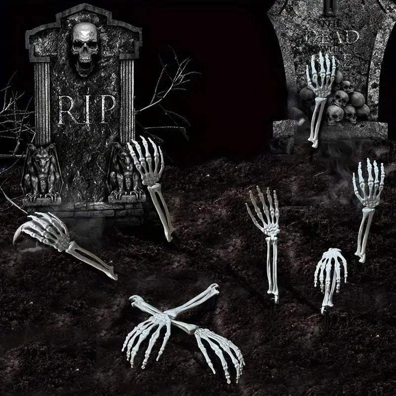 3-6pcs Bone Skeletons Yard Ground Stakes Simulated Ghost Skull Hand Props Halloween Garden Outdoor Insert Party Decoration