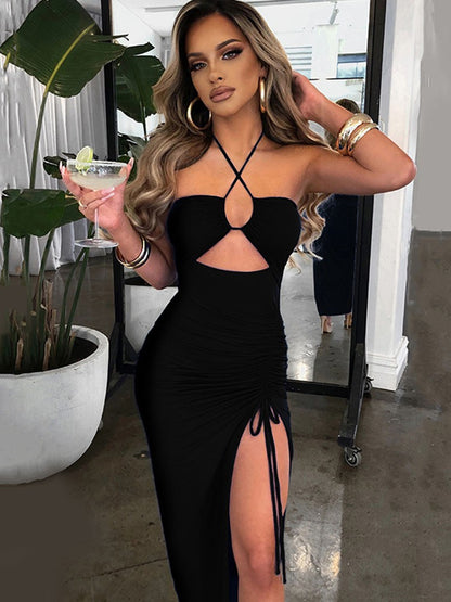 Sleeveless Sexy Female Midi Backless Dresses Slim Night Club Party Women's Dress
