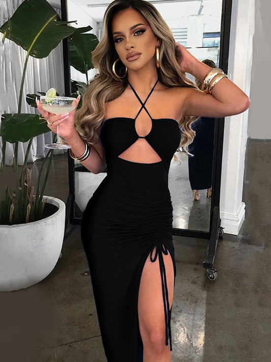 Sleeveless Sexy Female Midi Backless Dresses Slim Night Club Party Women's Dress