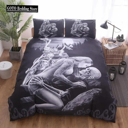 Lovers Skull Duvet Cover Sets black King Queen Size Bed Sets Motorcycle Beauty Skull Bedroom Bedding Set for Happy Halloween 638