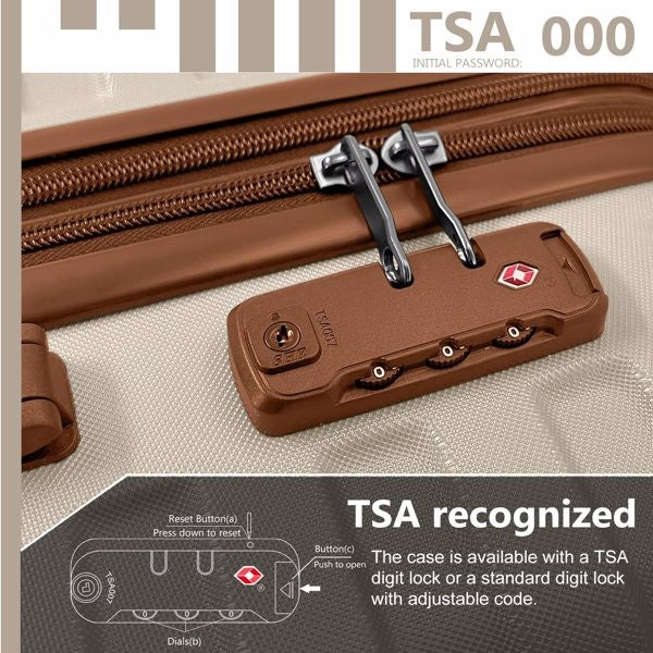 Conjuntos de Malas 6 Peças com Bolsas de Viagem, Malas Rígidas Expansíveis com Rodas Giratórias e Fechadura TSA, Grande Capacidade Creme