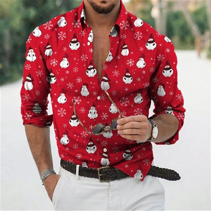 Fun Christmas Snowman Theme 3D Printed Men's Shirts Casual Long Sleeve Streetwear Tops Unisex Holiday Party Hawaiian Shirts