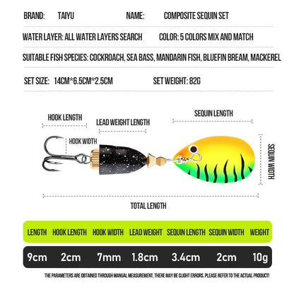 Isca de glitter composta rotativa a laser de metal, isca falsa, isca, equipamento de pesca, isca artificial giratória, isca dura