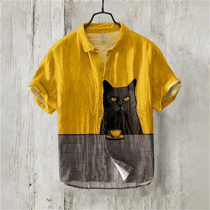2024 New Men's Short Sleeve Shirt Animal Cat 3D Printed Men's Hawaiian Lapel Top Large Size Casual Comfortable Men's Shirt 5XL