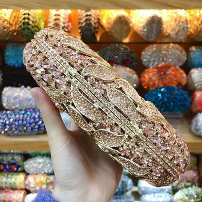 XIYUAN women red/pink/blue/gold/silver Hollow Out Flower Birthday party Crystal Evening bag Clutch purse Minaudiere Handbags