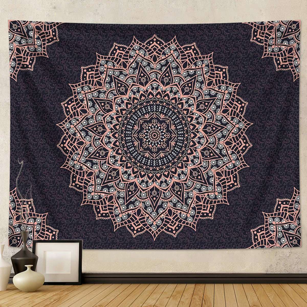 1pc Bohemian Mandala Tapestry, Retro Plant Flower psychedelic Tapestry, Hippie Style Room Decoration Wall Hanging
