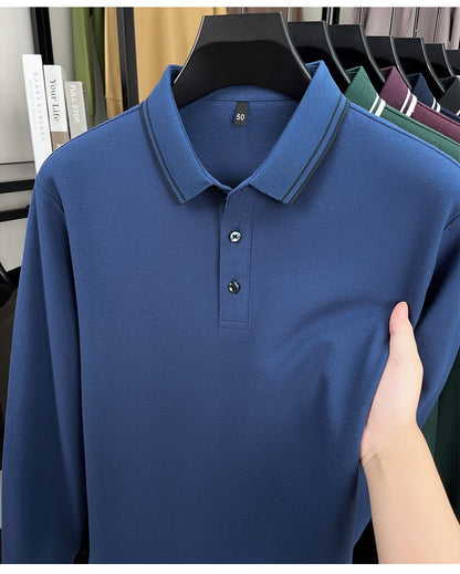 100% pure cotton high-quality brand men's long sleeve polo shirt autumn fashion striped original design golf top casual T-shirt