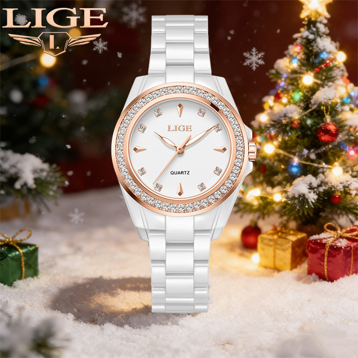 LIGE Fashion Elegant Watch for Women Ceramics Strap Diamond wristwatch Luxury Ladies Bracelet Quartz Watches Gifts Reloj Mujer